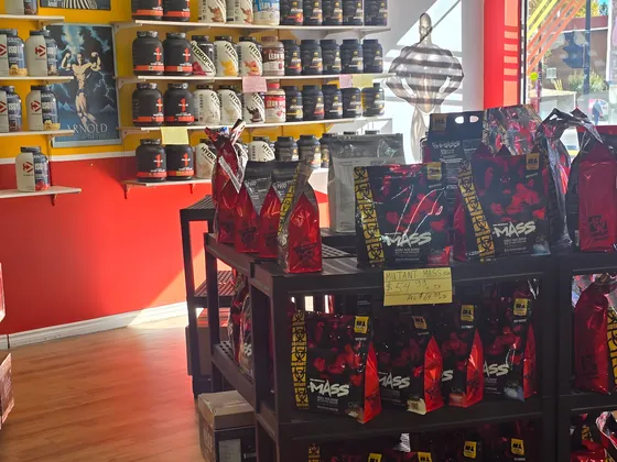 Whey protein shelves at Muscle Depot